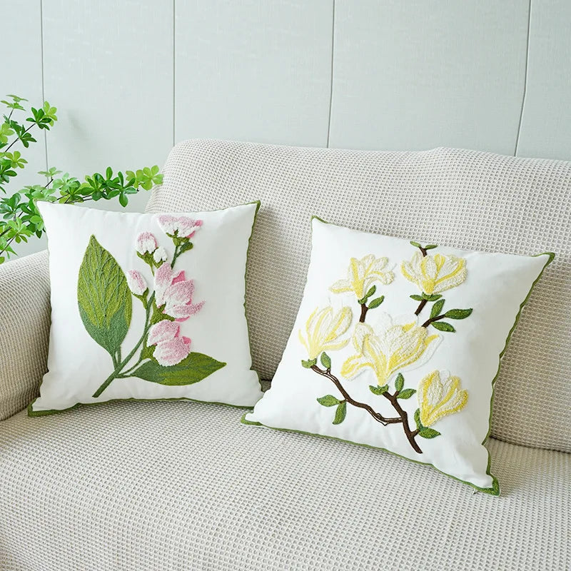 Axyaa Wild Floral Plant Embroidery Pillow Cover, 45x45cm, Country Style