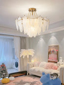 Axyaa French Feather Pendant Chandelier for Luxury Glass Home Decor
