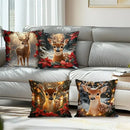 Axyaa Deer & Poinsettia Holiday Lights Cushion Covers for Sofa, Bedroom, Car