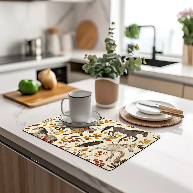 Axyaa Watercolor Flower Branches Maple Drying Mat for Kitchen Counter Drain Mats