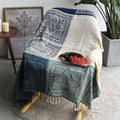 Axyaa Retro Sofa Towel with Red Blue Checks | Soft & Cozy Home Decor Shawl