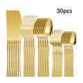 Axyaa 30-Piece Stainless Steel Tableware Set with Golden Waist Design