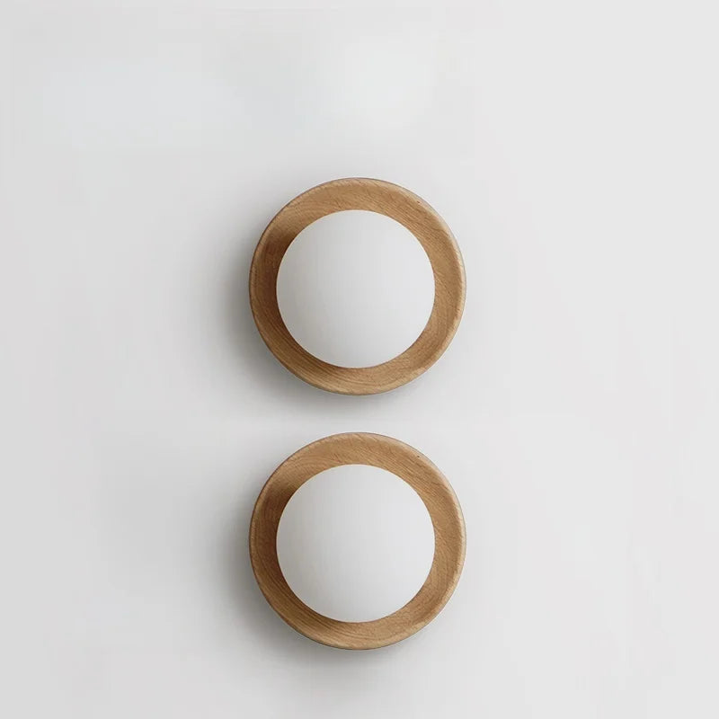 Axyaa Round Wood Glass Ball LED Wall Sconces for Bedroom and Living Room