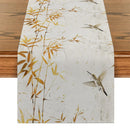 Axyaa Bamboo Leaves Hummingbird Table Runner - Farmhouse Dining Wedding Party Decor