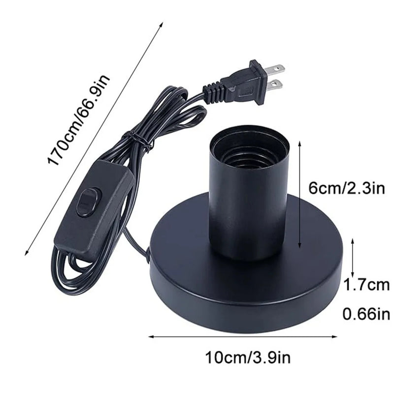 Axyaa Black Metal Lamp Base with Cord Switch for E26 E27 Bulbs