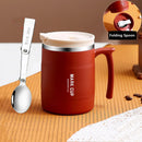 Axyaa Stainless Steel Coffee Mug with Spoon, Lid, and Handle - 500ml