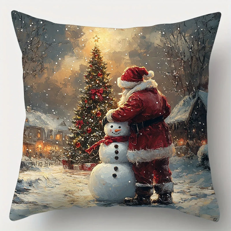Snowy Santa Snowman Pillowcase for Festive Home Decor by Axyaa