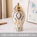 Axyaa Ceramic Geometric Vase Golden Pattern Jar Home Decor Ornament