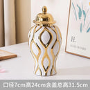Axyaa Ceramic Geometric Vase Golden Pattern Jar Home Decor Ornament