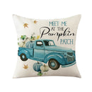 Axyaa Harvest Pumpkin Plaid Linen Blue Pillow Cover for Festive Decor