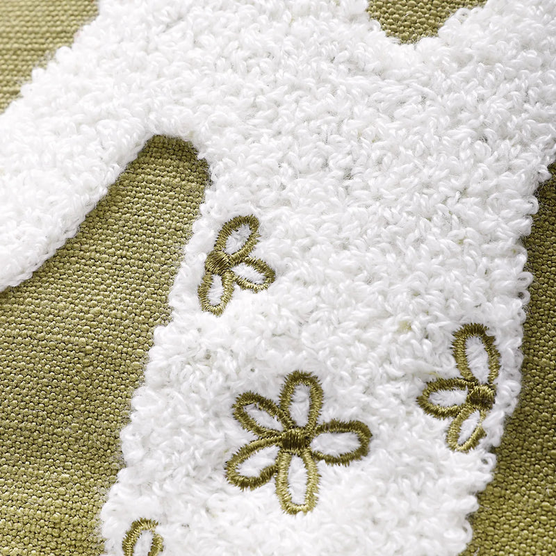 Axyaa Bunny Rabbit Floral Embroidery Pillow Cover, Soft Canvas Texture, Easter Home Decor