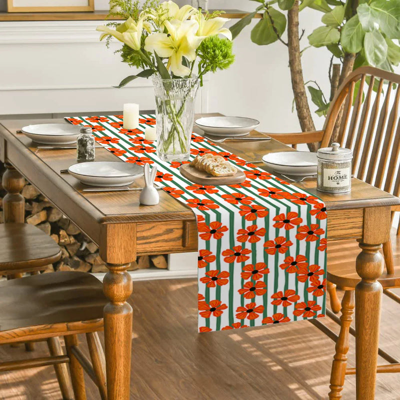 Axyaa Bamboo Lines Table Runner - Kitchen Dining Holiday Decor Flower Turtle Back
