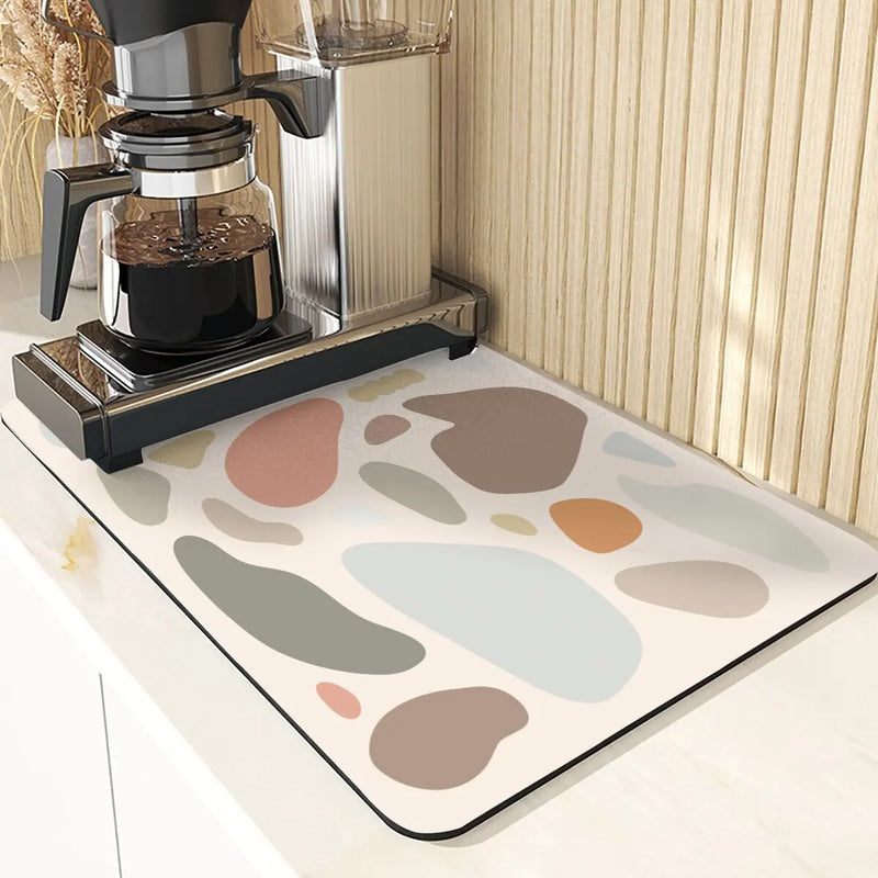 Axyaa Diatomite Kitchen Mat: Flowers Pattern Table Decor & Cup Holder