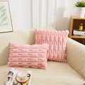 Axyaa Boho Striped Faux Rabbit Fur Velvet Cushion 18x18In Beige