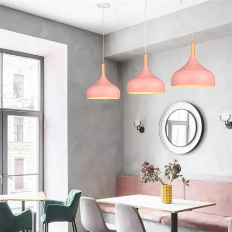 Axyaa Pink Wood Pendant Light: Nordic Modern E27 Shade for Home Decor Lighting