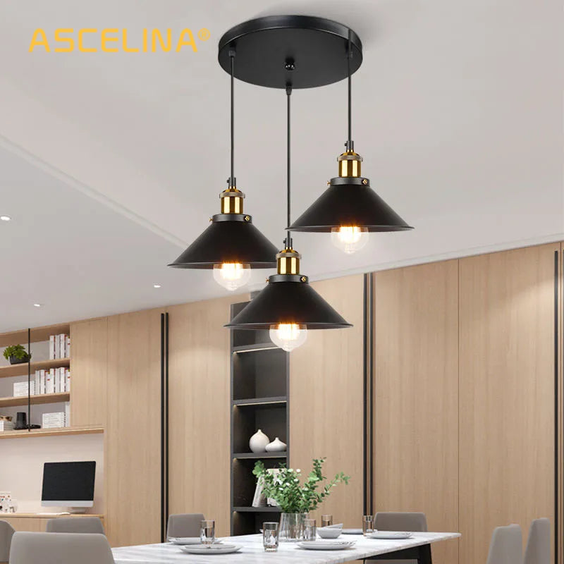 Axyaa 3-Head Retro Industrial Ceiling Chandelier in Black/Gold for Kitchen, Bedroom, Restaurant