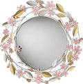 Axyaa Pink Wildflower Round Floral Wall Mirror 33" Diameter