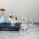 Axya 350ml Double Wall Glass Cup with Artificial Flower Filler.