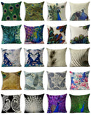 Axyaa Peacock Feather Linen Cushion Cover 45x45cm for Sofa Bed Decor