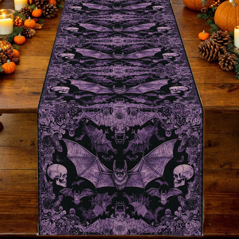 Axyaa Halloween Skull Abstract Pattern Table Runner