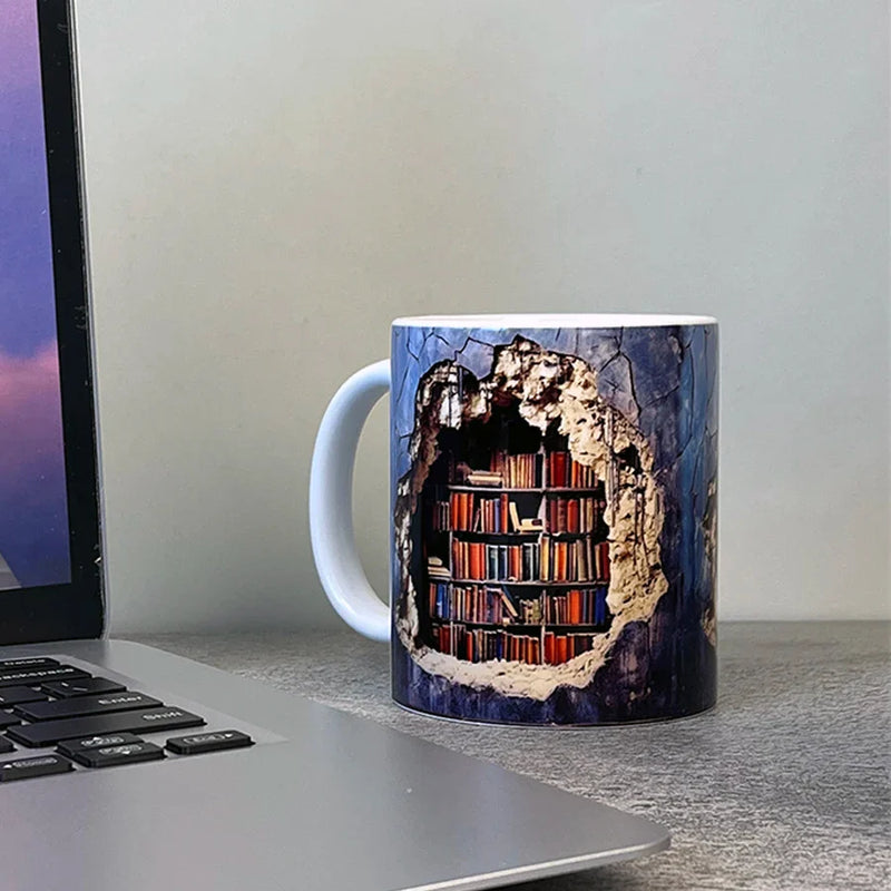 Axya 3D Bookshelf Coffee Mug Ceramic Library Shelf Cup Teacup Gift