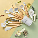 Axyaa 34-Piece Silicone Utensils Set with Wooden Handles