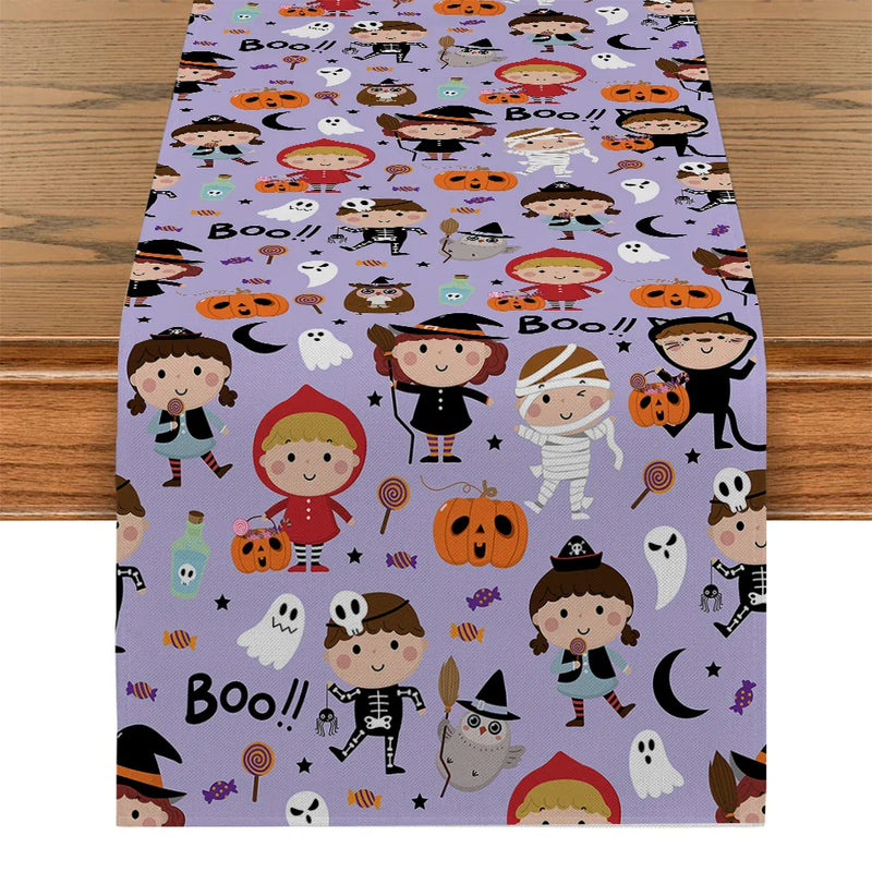 Axyaa Halloween Pumpkin Table Runner Farmhouse Kitchen Dining Decor