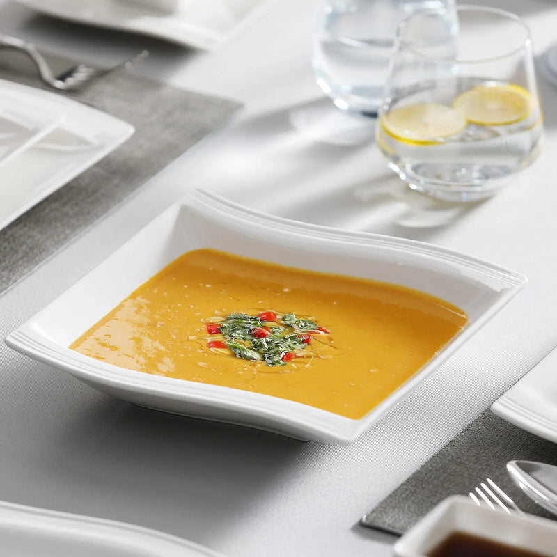 Axya FLORA 30/60-Piece White Porcelain Dinner Set for 12 Person