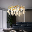 Axyaa Round Gold Crystal Chandelier - Modern Hanging Light for Kitchen, Living, Dining, Bedroom