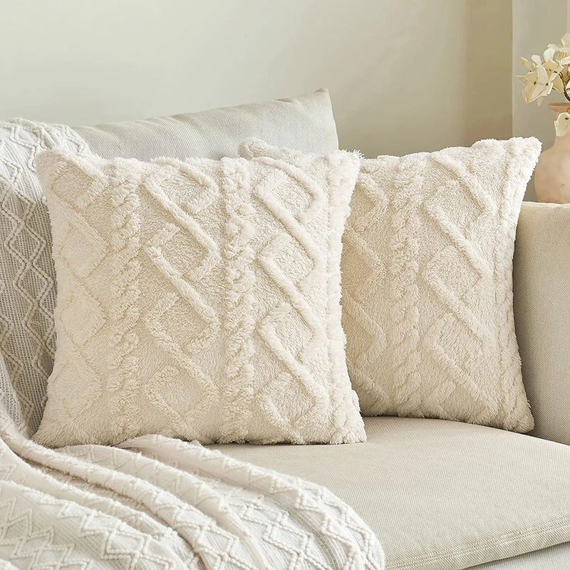 Axyaa Plush Fleece Cushion Cover for Cozy Living Room Decor