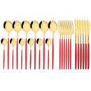 Axyaa Pink Gold Stainless Steel Cutlery Set - 24Pcs Mirror Dinnerware Flatware