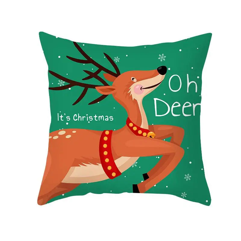Axyaa Christmas Elk Santa Claus Cushion Cover Home Decor Square