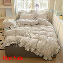 Axyaa Cream Lace Girl Powder Grid Korean Version Double-Layer Yarn 4-Piece Bed Set