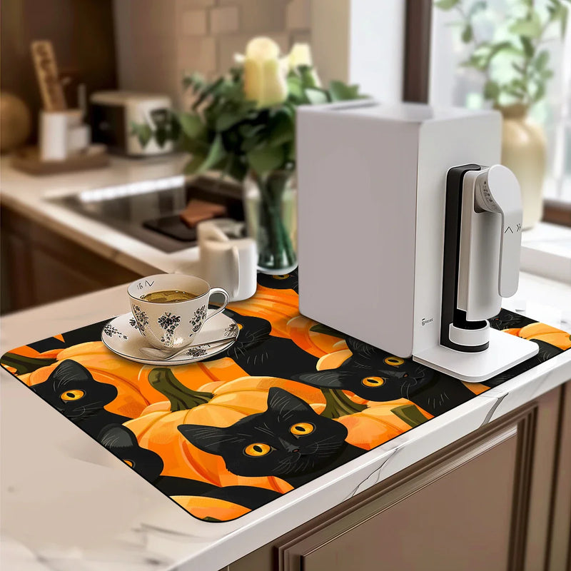 Axyaa Halloween Drying Mat: Absorbent, Heat Resistant, Non-slip Kitchen Counter Pad