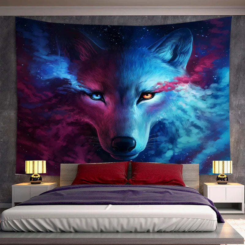 Axyaa Psychedelic Moon Wolf Wall Hanging Tapestries for Home Decor