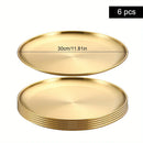 Axyaa Gold Stainless Steel Round Shallow Tray Plate Set for BBQ, Camping, Picnic