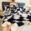 Axyaa Checkerboard Double Layer Fleece Blanket - Soft & Warm Plush Throw Blanket