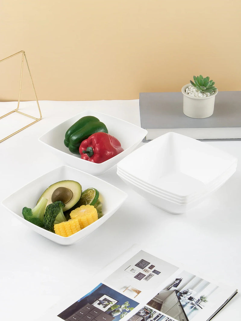 Axyaa Large Plastic White Square Bowl Set - Ideal for Soup, Noodles, Oatmeal, and Salad