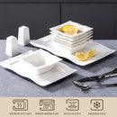 Axyaa 28-Piece White Porcelain Dinnerware Set Square Plates Bowls Salt Pepper Pot