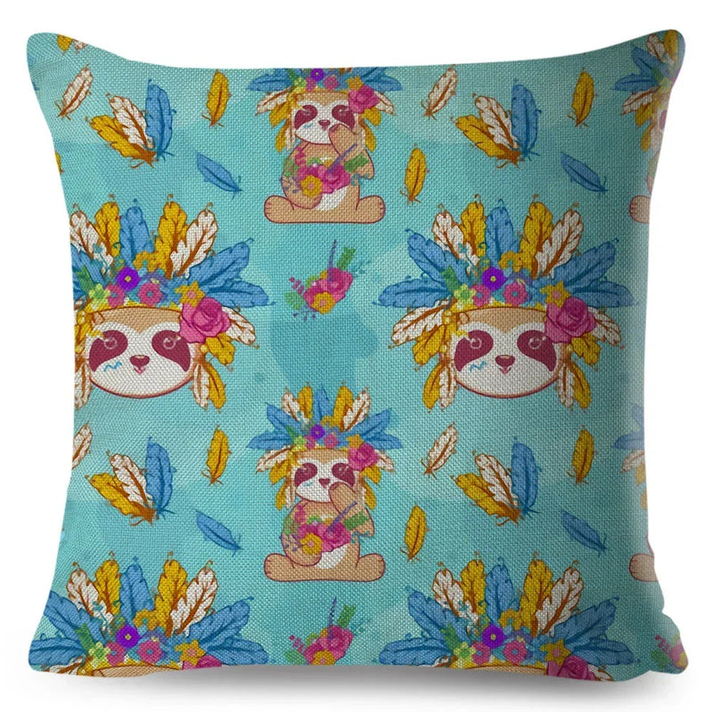 Axyaa Cat Cushion Cover: Decorative Linen Pillow for Home, Sofa, Children's Room