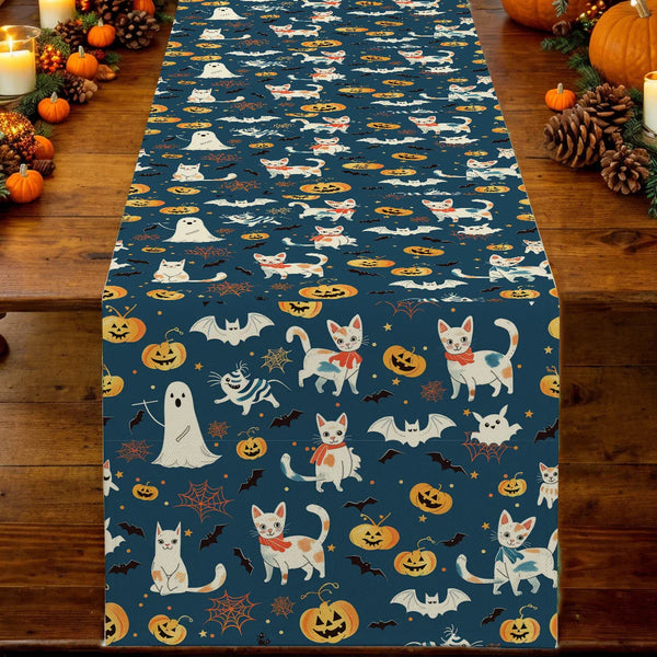 Axyaa Cute Ghost Table Runner: Halloween Wedding Dining Decor and Coffee Table Cloth