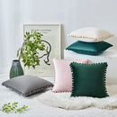 Axyaa Green Velvet Pompom Throw Pillow Cover Luxury European Style