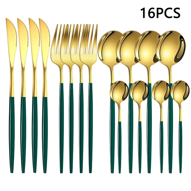 Axyaa 16-Piece Stainless Steel Tableware Set for Home, Hotel, and Restaurant