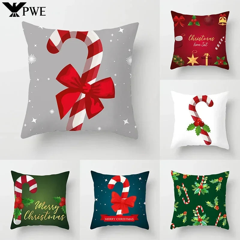 Axyaa Christmas Candy Print Pillow Cases for Festive Decor