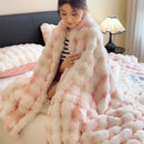 Axyaa Faux Rabbit Fur Gradient Blanket: Super Soft, Fluffy, Pink & White Luxury Throw