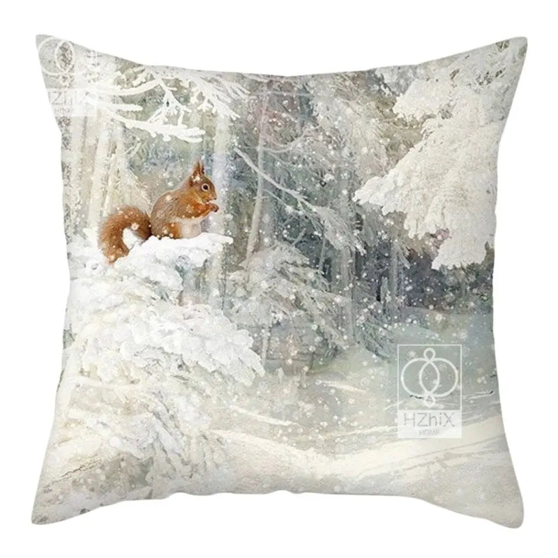 Christmas Deer & Rabbit Winter Pillow Case - Axyaa Home Decor Collection