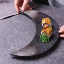 Axyaa Moon Shaped Ceramic Sushi Serving Plate Set for Molecular Cooking