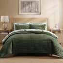 Axyaa Olive Green Velvet King Quilt with 2 Shams - Luxurious Striped Design