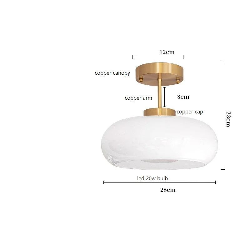 Axyaa Nordic Modern LED Ceiling Lamp with Copper Yellow Glass Lampshade