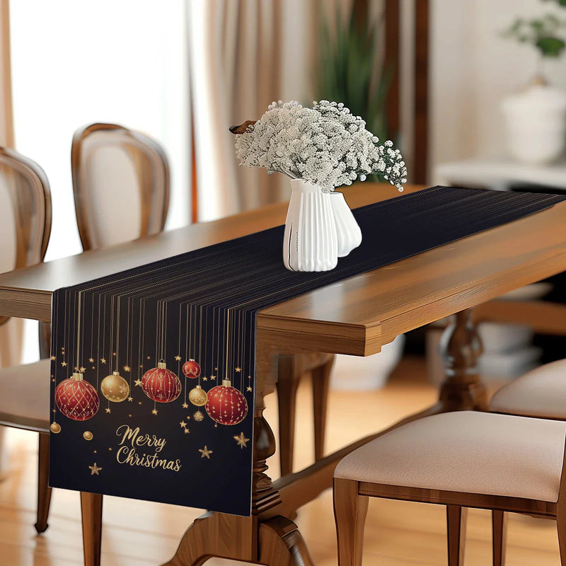 Axyaa Christmas Table Runner Decor - Balls and Stars Design
